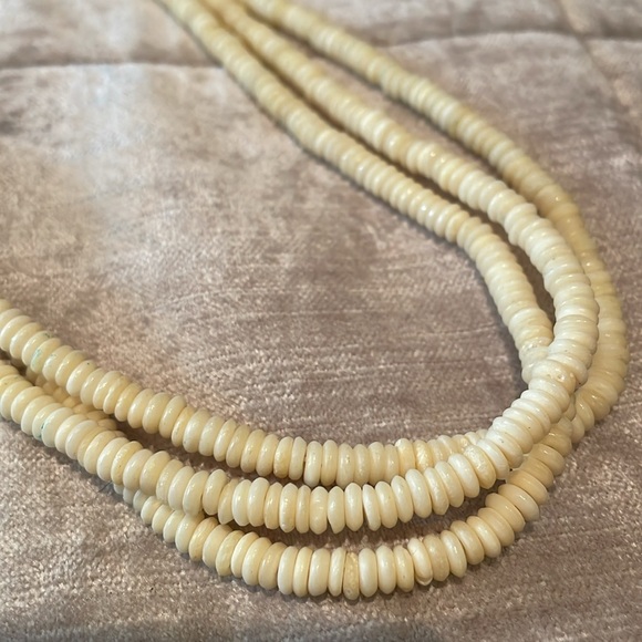 Abstract 3 Layer Cream & Brass Necklace 24” - Picture 3 of 7